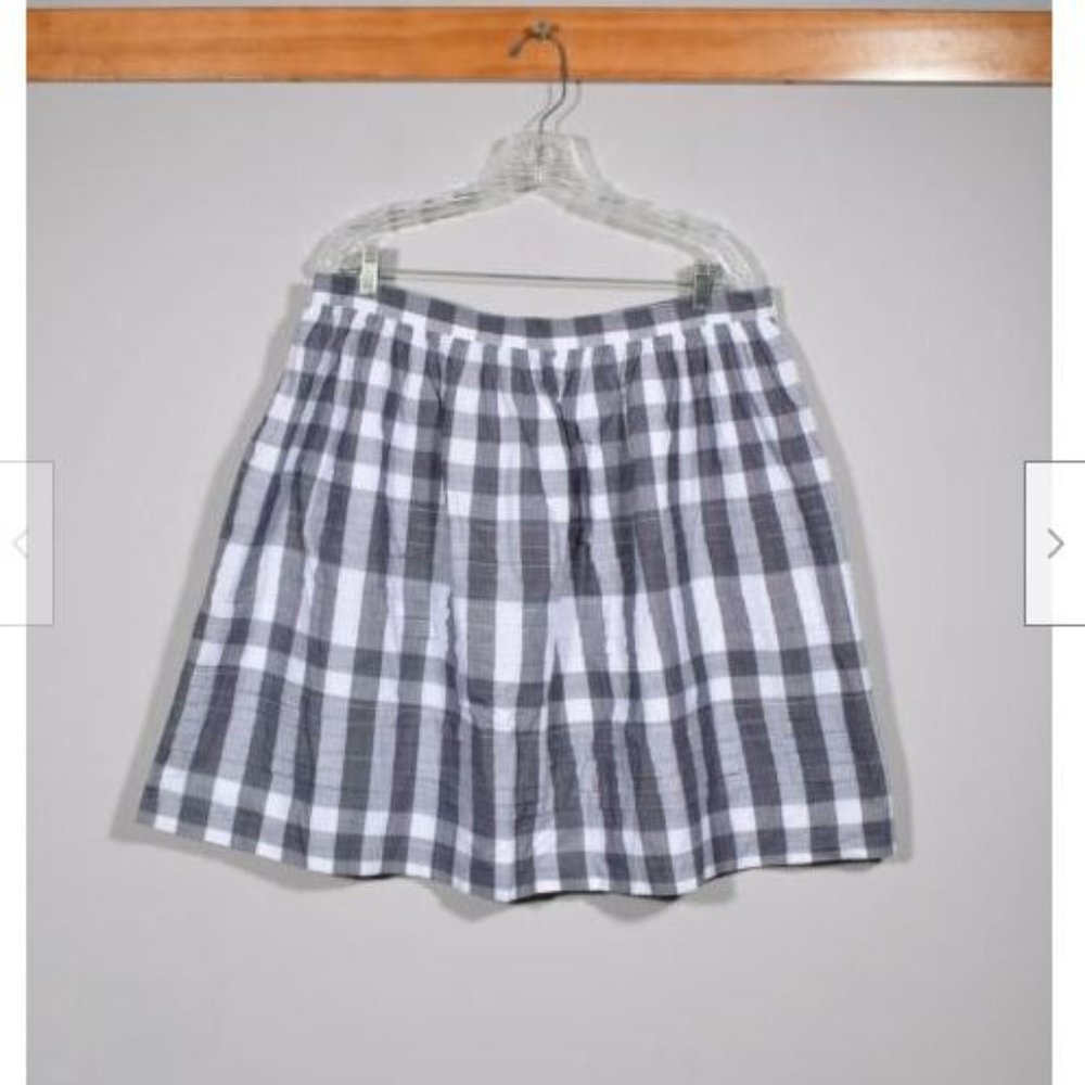 Tommy Hilfiger Cotton White Navy Plaid Pleated Ruffle A Line Skirt Sz 16